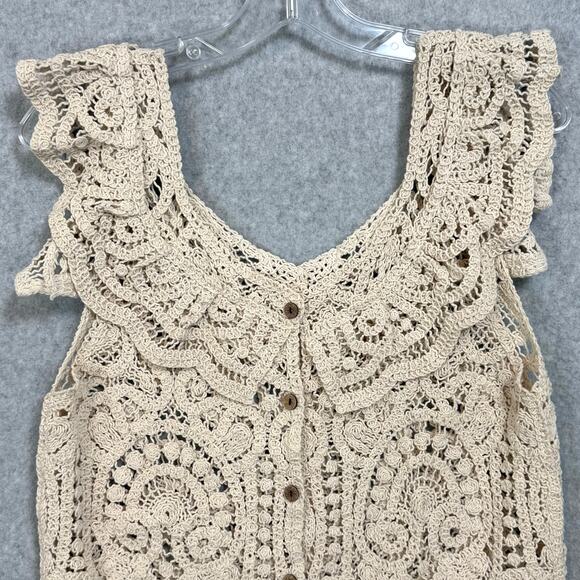 Crocheted Sleeveless Top Size S Cottagecore Beachy Bohemian Coconut Girl Retro - Picture 3 of 16